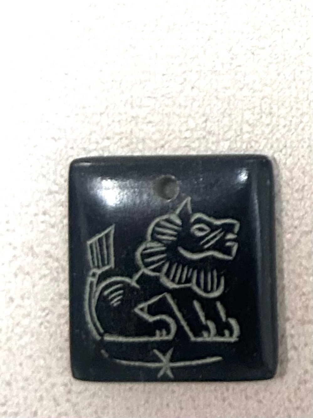 Black Square Carved Stone Lion Pendant